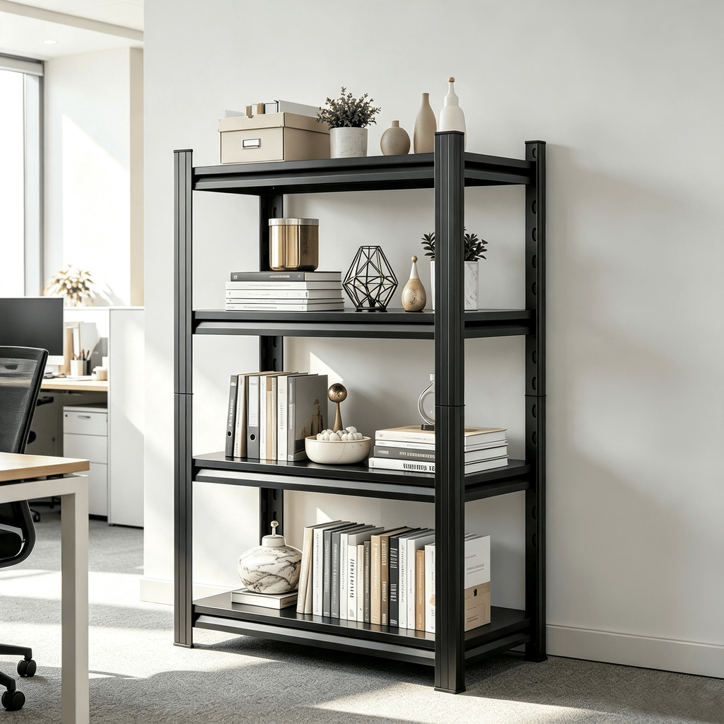 4-Tier Adjustable Multi-Functional Storage Rack, Garage Organizer with Adjustable Shelves, Black