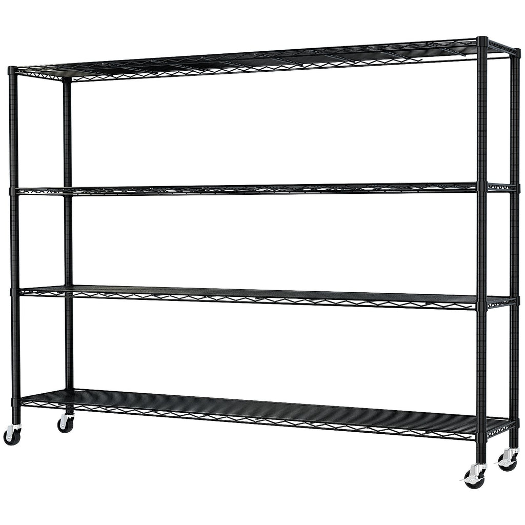 4-Tier, Adjustable Tier Spacing, Wheeled Display Stand, Iron, 150*45*169cm, Powder-Coated Black