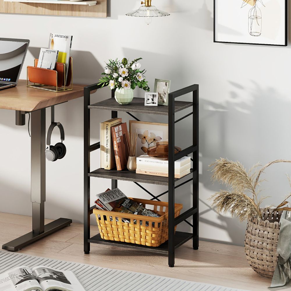 4-Tier Bookshelf with Metal Frame and Wooden Storage Racks for Study