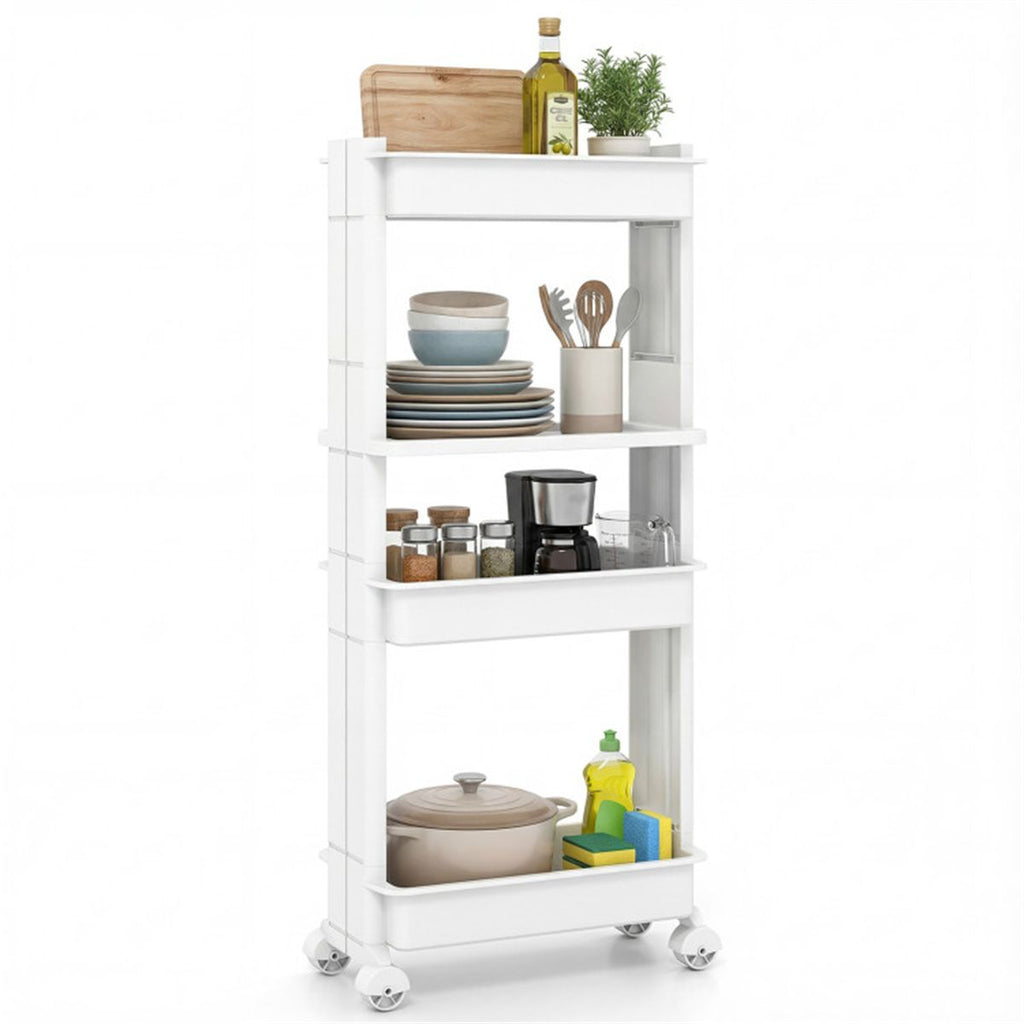 4-Tier DIY Rolling Storage Cart, 15.5" × 9" × 40.5" with Detachable Ventilated Trays for Kitchen & Bathroom