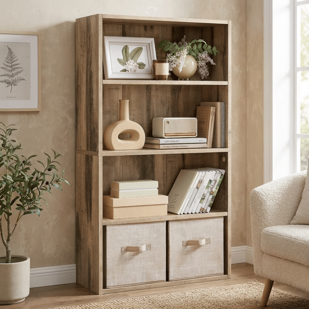 4-Tier Freestanding Bookcase with Open Shelving, Milk Mocha