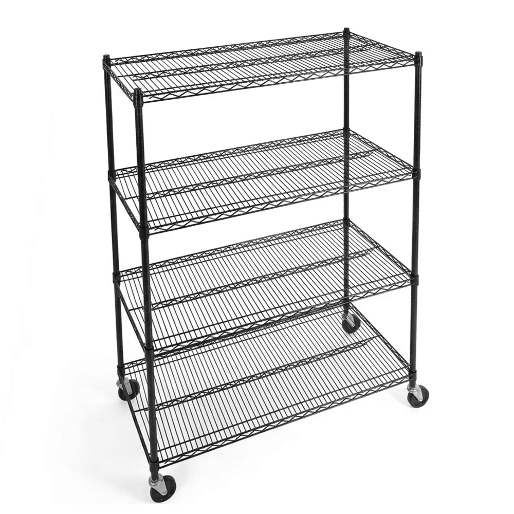 4 Tier Heavy Duty Adjustable Metal Shelf with Wheels, No-Tool Assembly, Suitable for Garages, Kitchens,StorageRooms, Laundry Rooms and Offices
