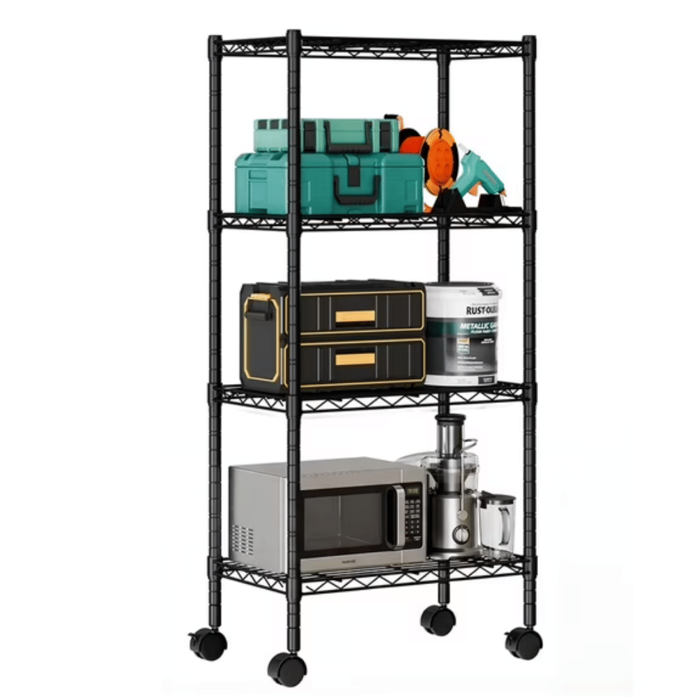 4 Tier Heavy Duty Adjustable Wire Shelving with Wheels, Storage Racks for Garage Kitchen Pantry Laundry Office, Easy Assembly, 23"D x 13"W x 48"H (Shipment from Walmart)