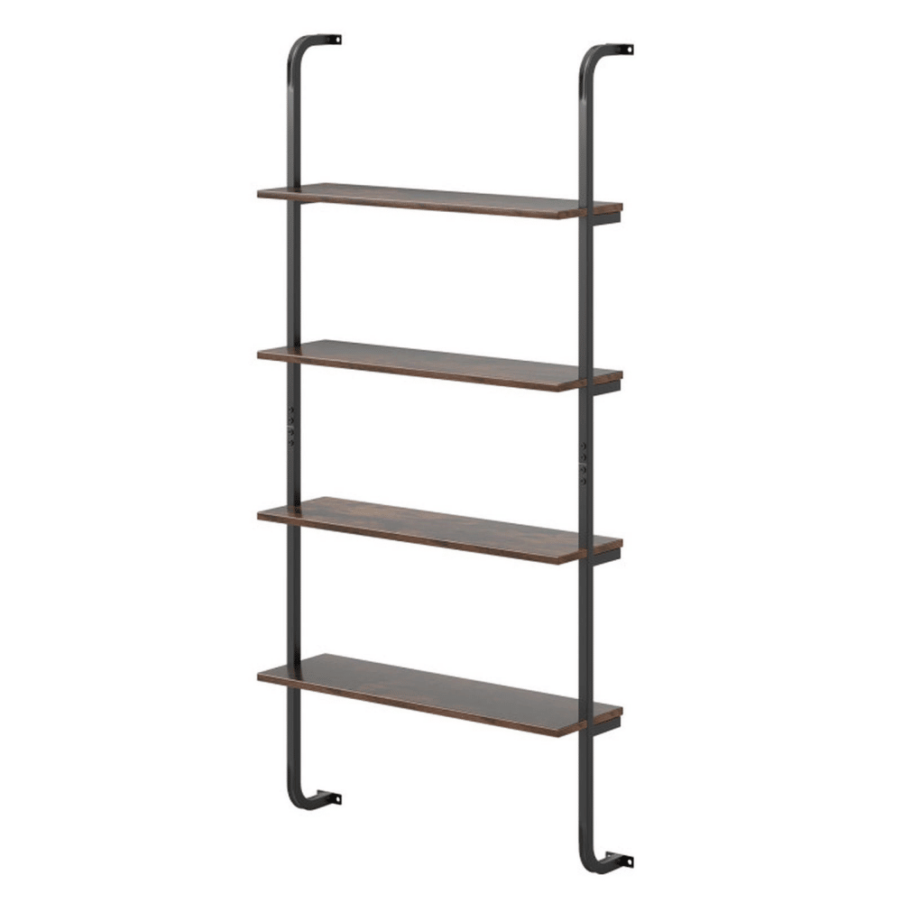 4-Tier Industrial Pipe Bookshelf with Metal Frame Freestanding DisplayStorageShelvingforLiving RoomKitchenandHomeOffice, Rustic Brown