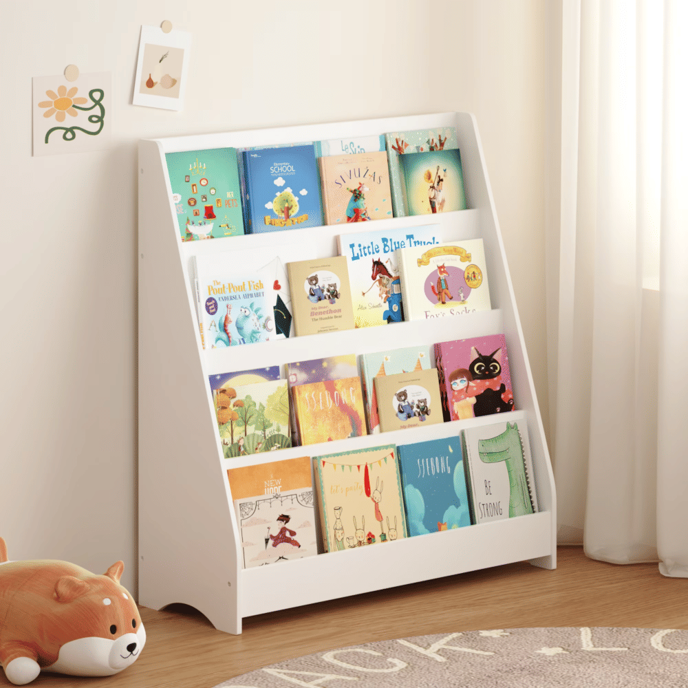 4-Tier Kids Bookshelf,Book Display Shelve Bookcase for Bedroom,Playroom,White (Shipment from Walmart)