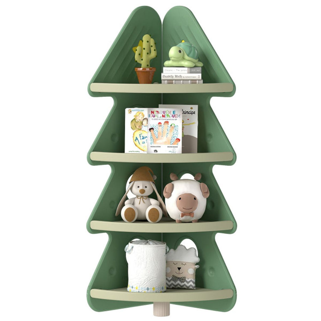 4-Tier Kids Christmas Tree Corner Bookshelf, Anti-Falling Guardrails & Anti-Tipping Kit for 3+ Years