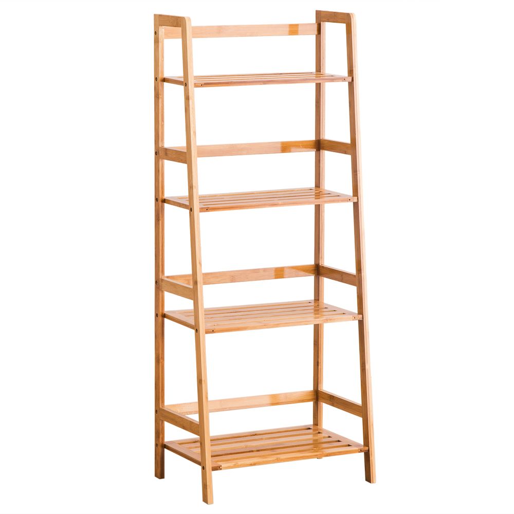 4-Tier Ladder Shelf, Bamboo Plant Stand Flower Pots Holder, Multifunctional Ladder-Shaped Bookcase Storage Shelves Display Rack for Living Room Bathroom Bedroom Kitchen