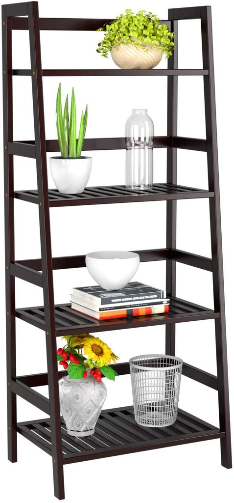 4-Tier Ladder Shelf, Multifunctional Ladder-Shaped Bookcase Storage Shelves, Bamboo Plant Stand Flower Pots Holder, Display Rack for Living Room Bathroom Bedroom Kitchen