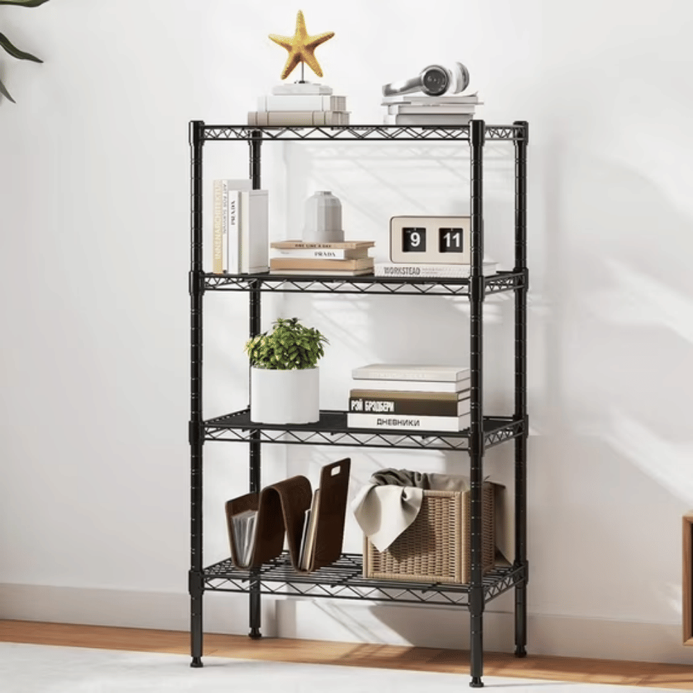 4-Tier Metal Wire Shelving Unit Adjustable Heavy-Duty Steel Storage Rack for Kitchen (Shipment from Walmart)
