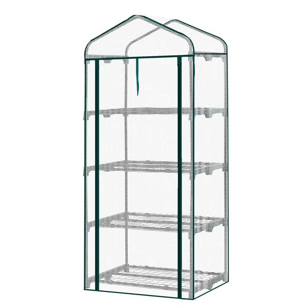 4 Tier Mini Greenhouse with PE Cover & Roll-Up Zipper Door, Portable Waterproof Greenhouse for Garden Backyard, 27" x 19" x 62", White