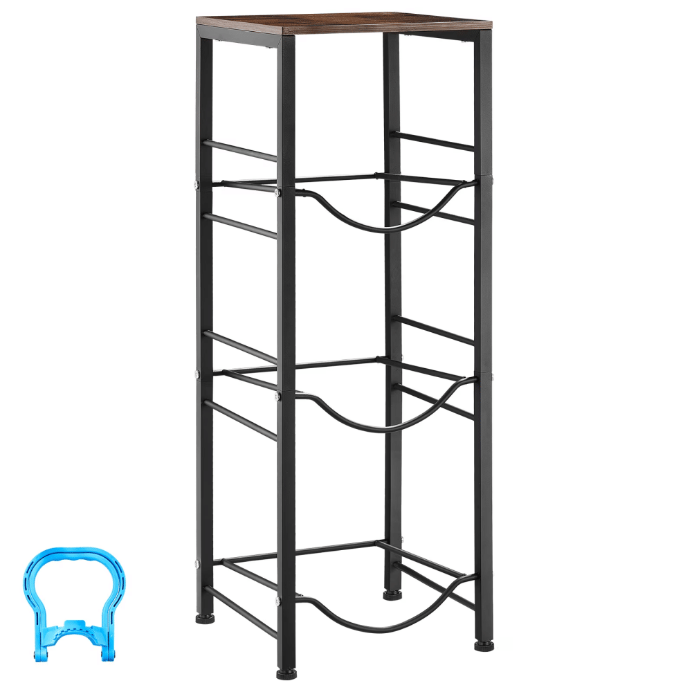 4-Tier Water Jug Rack, Organizerfor3 and 5 Gallon Bottles, Heavy-DutyStorageShelf with DetachableDesignforHome, Office, andKitchen, Black and Brown