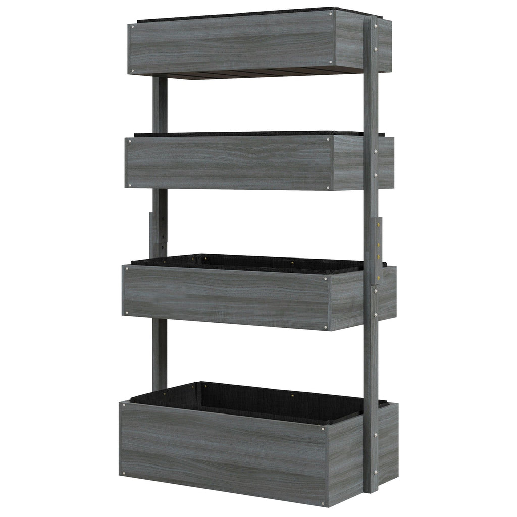 4-Tier Wooden Garden Box, Self-Draining, Fabric Bottom, Tiered Save Space, Planter Box for Flowers, Vegetables, Herbs, Gray