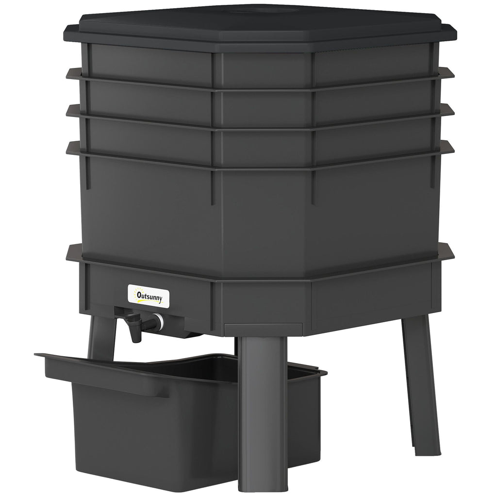 4-Tray Worm Composter Bin, 7.4 Gal Outdoor & Indoor Worm Composter for Recycling Food Waste, Black