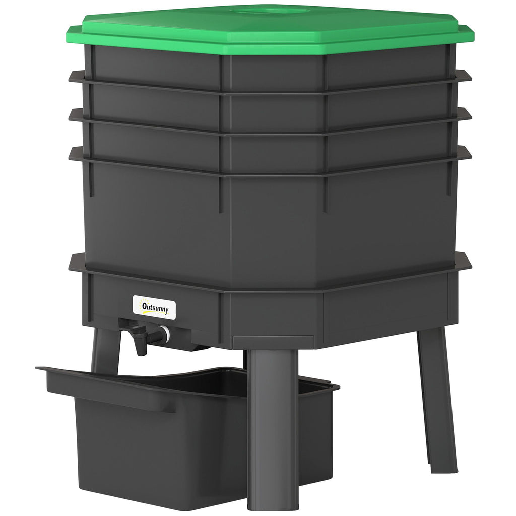 4-Tray Worm Composter Bin, 7.4 Gal Outdoor & Indoor Worm Composter for Recycling Food Waste, Dark Green