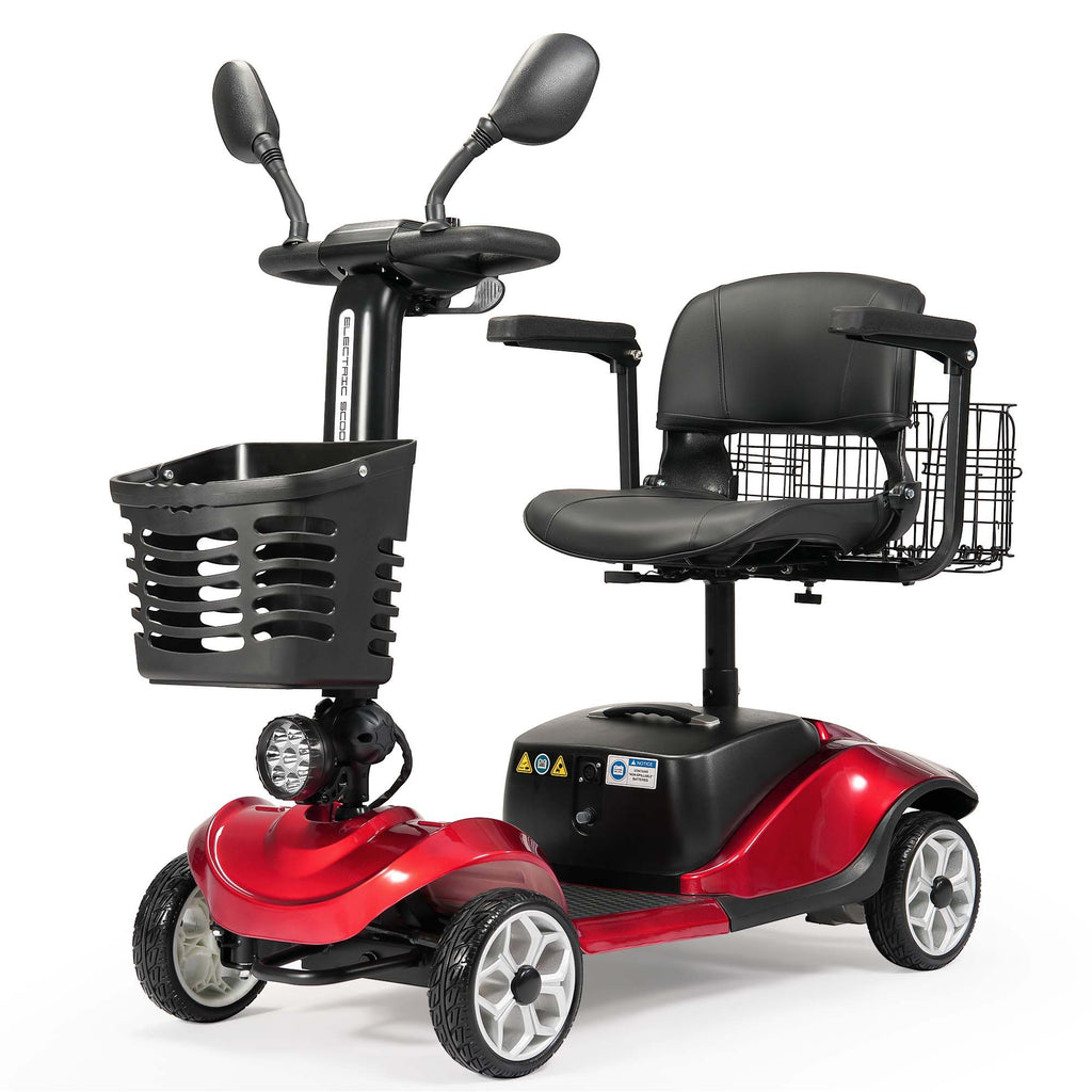 4 Wheel Compact Heavy Mobility with Lights, Battery Powered Electric Mobility Scooter, Electric Transportation Wheelchair, 2 Basket, Extended Battery (Blue, 4 Wheel - Compact and Exquisite)