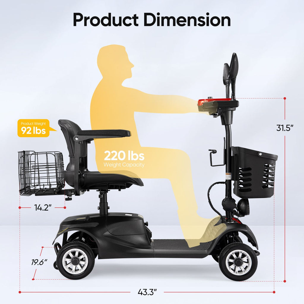 4 Wheel Electric Mobility with Lights, Battery Powered Electric Mobility Scooter, Basket, Extended Battery
