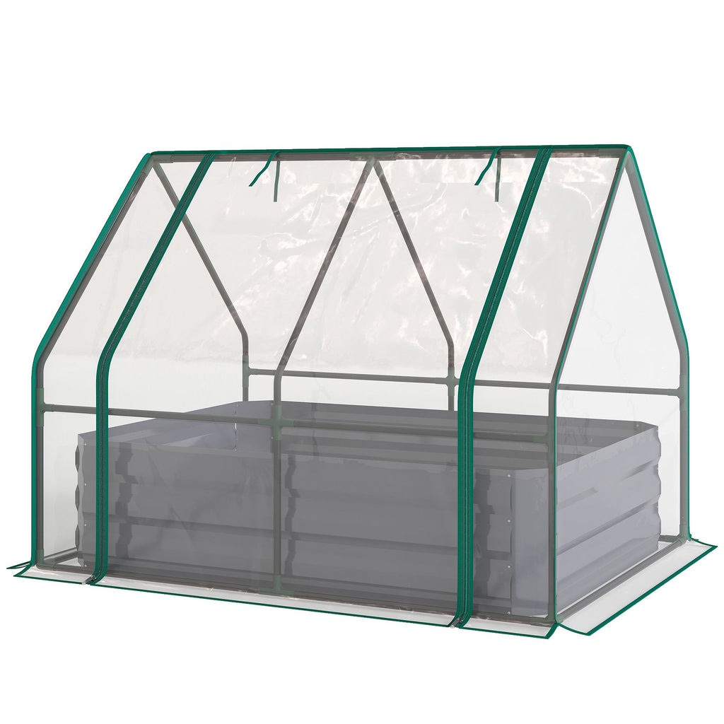 4 x 3 x 3ft Raised Garden Bed with Mini Greenhouse, Galvanized Raised Garden Bed with Cover, Clear and Dark Gray
