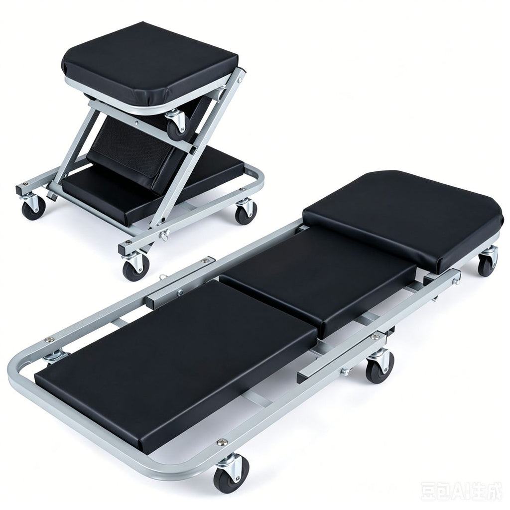 40" 2-in-1 Mechanic Creeper Seat with 360 Swivel Casters, Heavy Duty Metal Frame Auto Repair Rolling Stool with 1.5" Thick Oil-Proof Cushion for Garage Car Maintenance