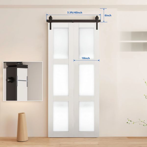 40" Bi-Folding Sliding Barn Door Hardware Kit for 2 Doors,Smoothly&Quietly,Black Track J Shape Roller-[Doors not Included]