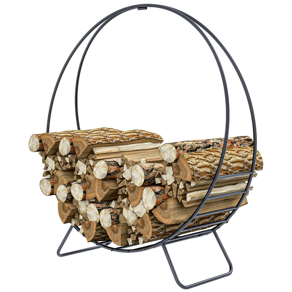 40" Firewood Rack with Waterproof Cover, Heavy Duty Wood Storage Holder Log Rack for Indoor Outdoor, Black