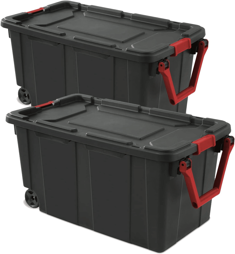 40 Gallon Durable Plastic Storage Tote with Latching Lid and Pull Handle, Black, 2 Pack (Shipment from Walmart)