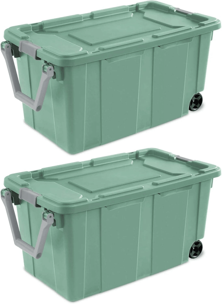40 Gallon Durable Plastic Storage Tote with Latching Lid and Pull Handle, Green, 2 Pack (Shipment from Walmart)