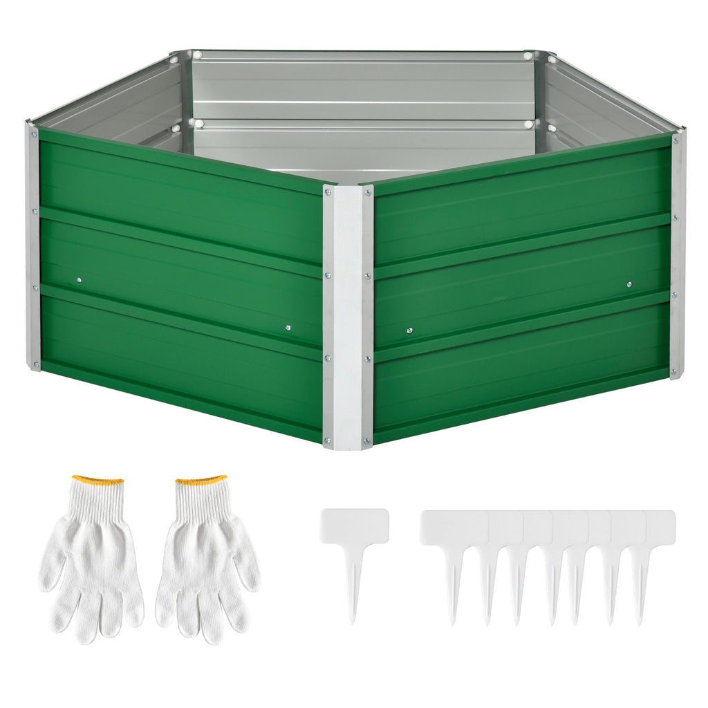 40'' Hexagon Raised Garden Bed, Outdoor Metal Planter Box with Gloves, for Backyard, Patio to Grow Vegetables, Herbs, and Flowers, Green