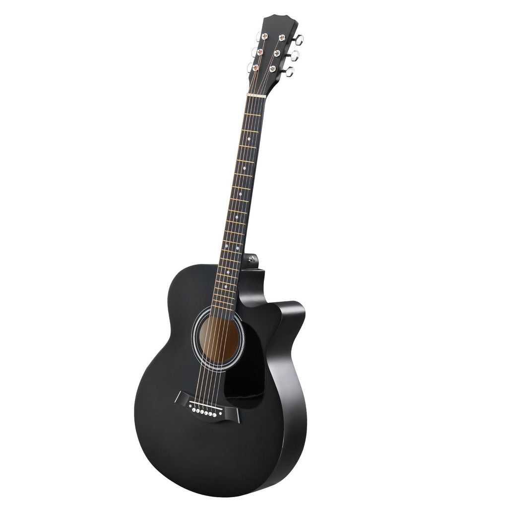 40 Inch Acoustic Guitar for Beginners, GA (Grand Auditorium) Body Shape, Basswood Folk Guitar in Matte Black, 6-String Student Guitar with Case, Picks and Strap
