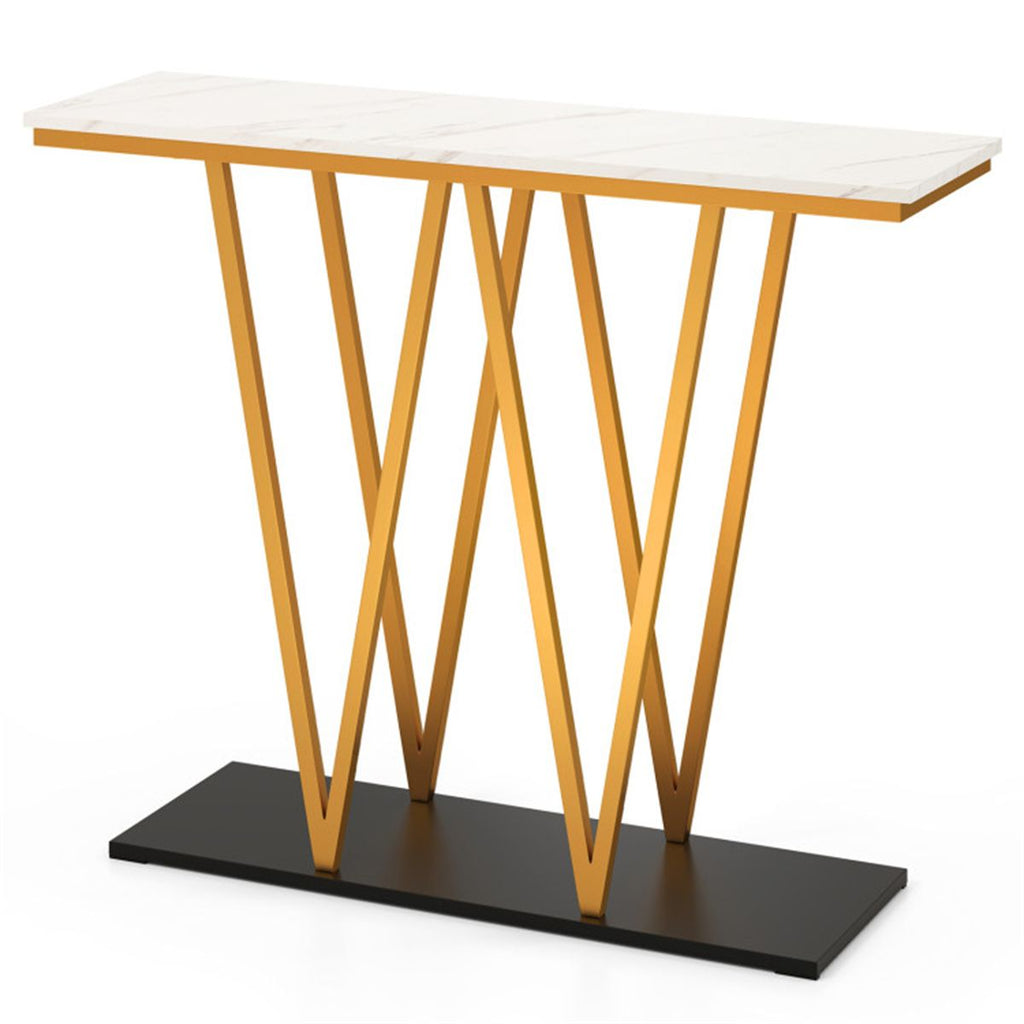 40 Inch Console Table with Faux Marble Top, W-Shaped Metal Frame Entryway Table for Hallway Living Room