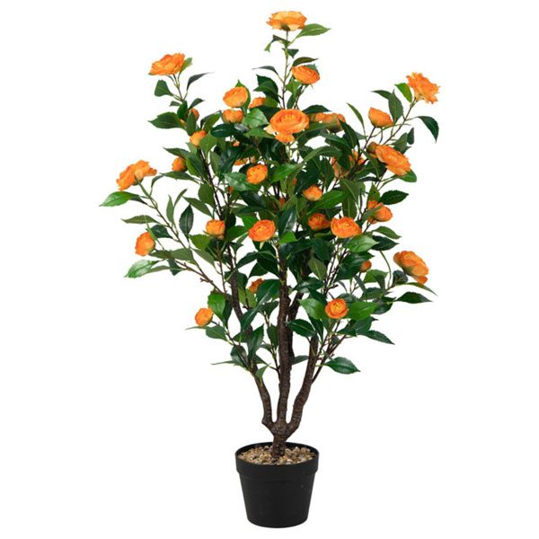 40" Lifelike Artificial Camellia Tree - 37 Yellow Blooms+Dense Green Leaves, Green+Yellow