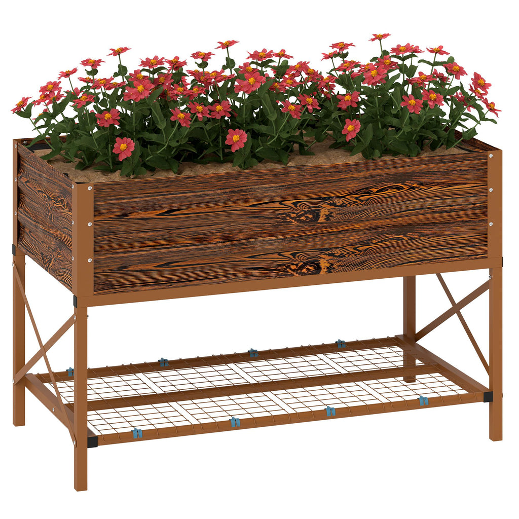 40" x 20" x 10" Galvanized Steel Raised Garden Bed, Metal Garden Bed with Storage Shelf, Dark Brown