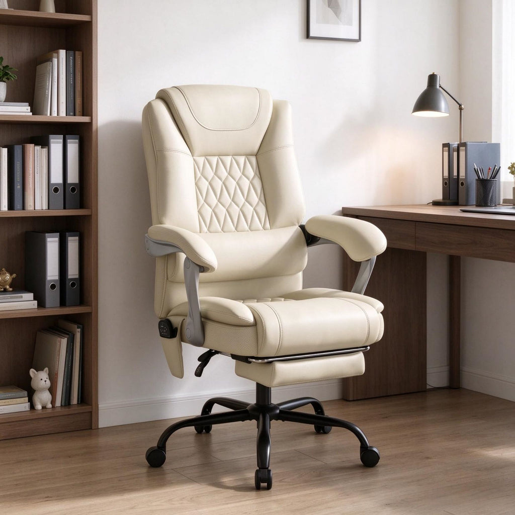 400 lbs Massage Office Chair with Heat, Big and Tall Reclining Desk Chair with Lumbar Support & Footrest, Beige
