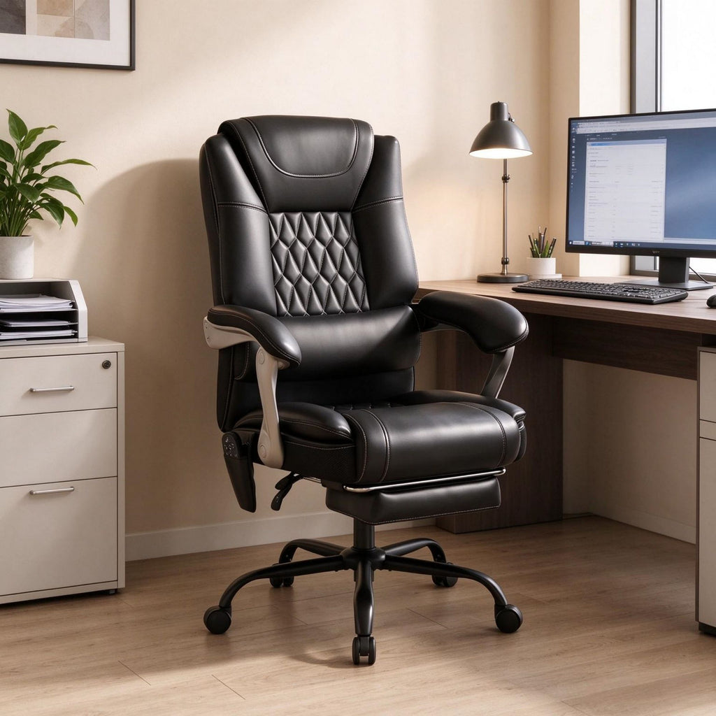 400 lbs Massage Office Chair with Heat, Big and Tall Reclining Desk Chair with Lumbar Support & Footrest, Black