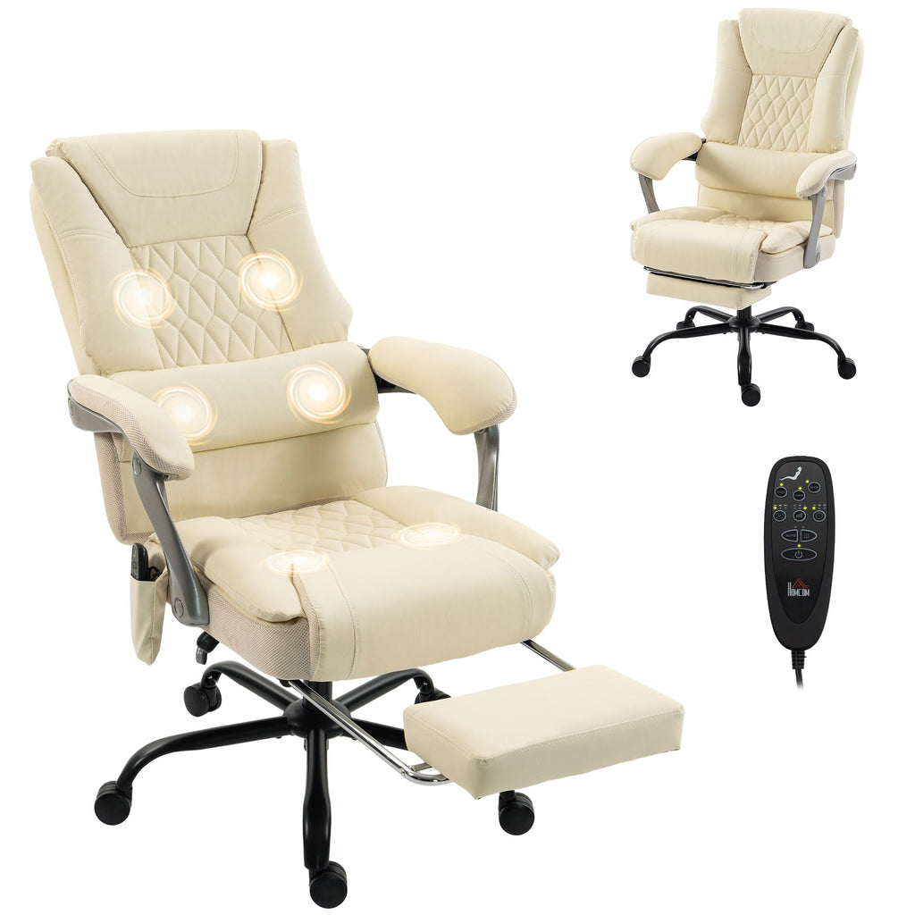 400lbs Massage Office Chair with Heat, Big and Tall Desk Chair, Lumbar Support, Reclining, Footrest, Beige
