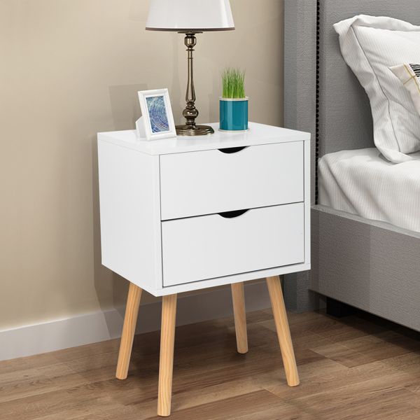 40*30*60cm Simple And Modern White Cabinet; Wood Color Legs; MDF Spray Paint; High Legs; Two Drawers; Bedside Table