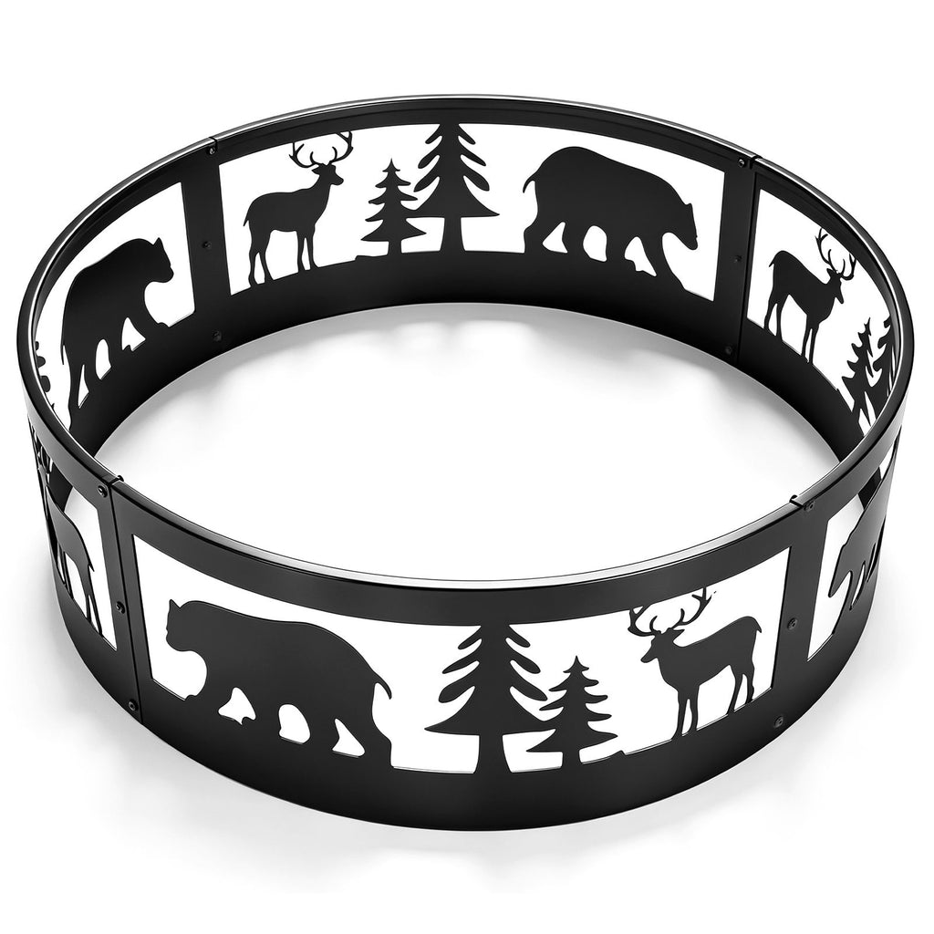 40in Fire Ring, Bear Pattern, Round, Iron