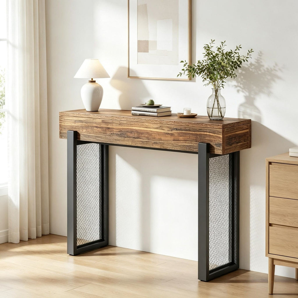 41" Console Table, Small Sofa Entryway Table with Storage and Mesh Metal Legs for Living Room, Foyer, or Behind Couch