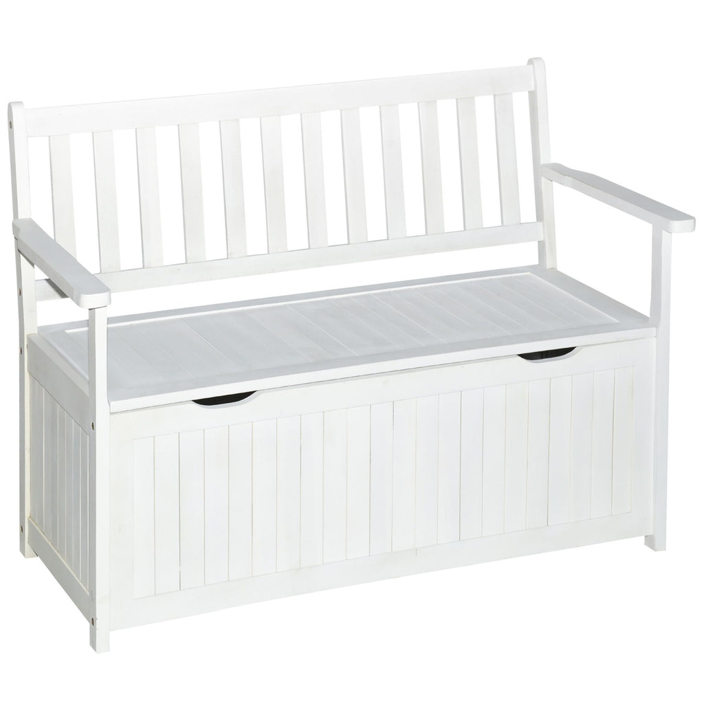 41 Gallon Outdoor Storage Bench, Wooden Deck Box with Inner waterproof PE Lining, 2-Seat Container Perfect for Patio Garden, White