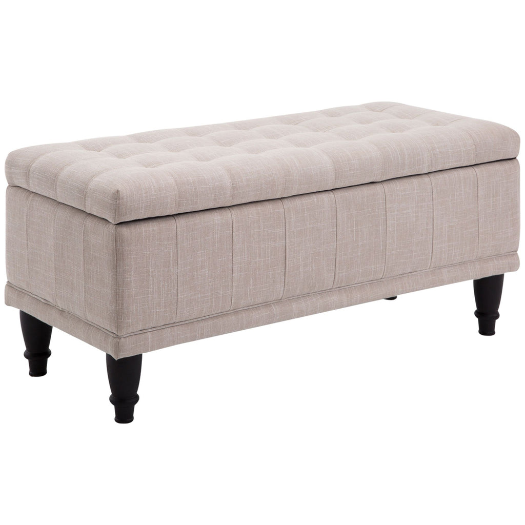 42" Beige Ottoman Storage Bench, Tufted Linen Fabric with Soft Close Lid for Living Room, Bedroom, Entryway