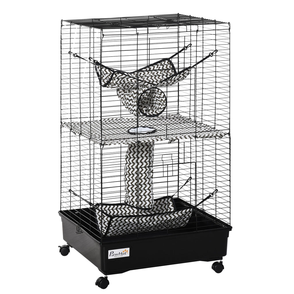 42" Hamster Cage, Small Animal Cage Habitat for Ferret with Wheels, Hammocks, Tunnels and 3 Doors, Black