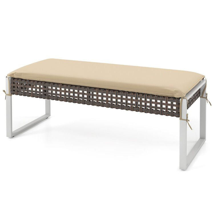 43 Inch Patio Rectangle Ottoman with Metal Legs and Seat Cushion