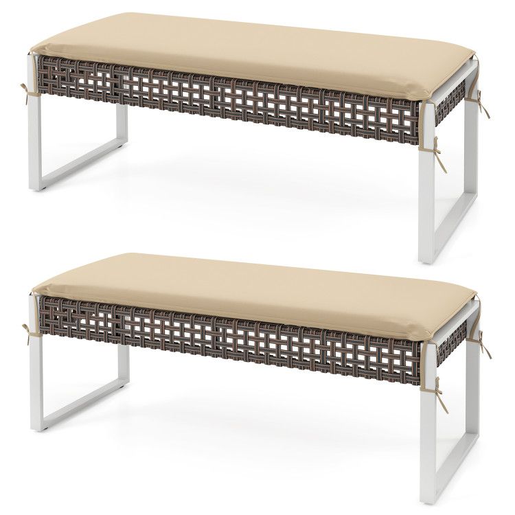 43 Inch Patio Rectangle Ottoman with Metal Legs and Seat Cushion