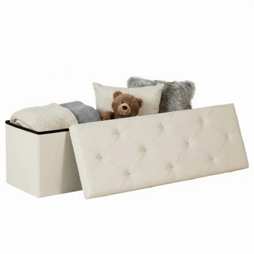 43 Inches Folding Storage Ottoman Bench, Storage Chest, Foot Rest Stool, Bedroom Bench with Storage, Beige (Shipment from Walmart)