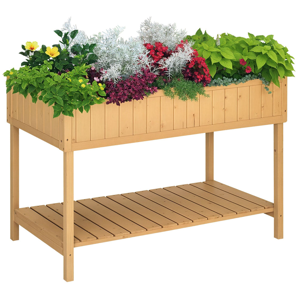 43x18x30in Raised Garden Bed with 8 Pockets and Shelf, Wooden Elevated Planter Box with Legs to Grow Herbs, Vegetables, and Flowers, Natural