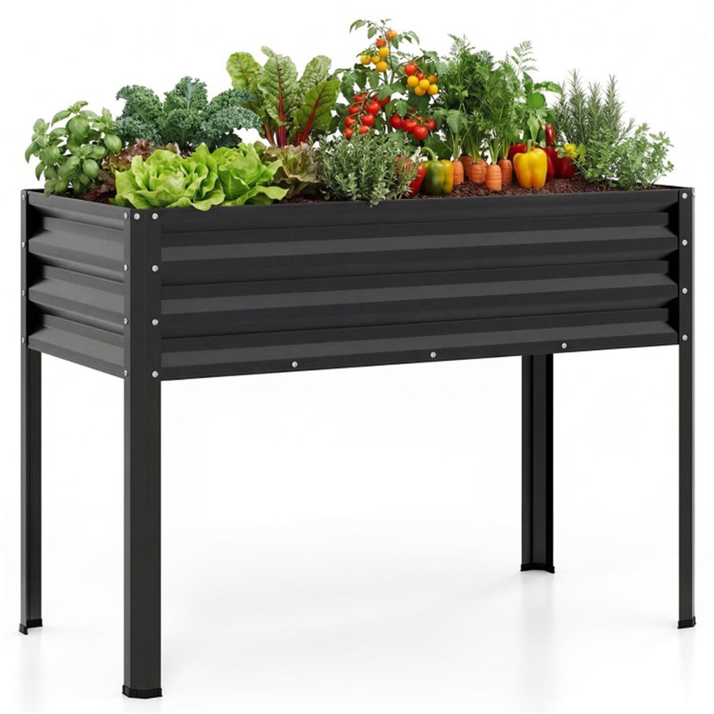 44" Elevated Raised Garden Bed with Drainage Holes, 32" Ergonomic Height Metal Planter - Black