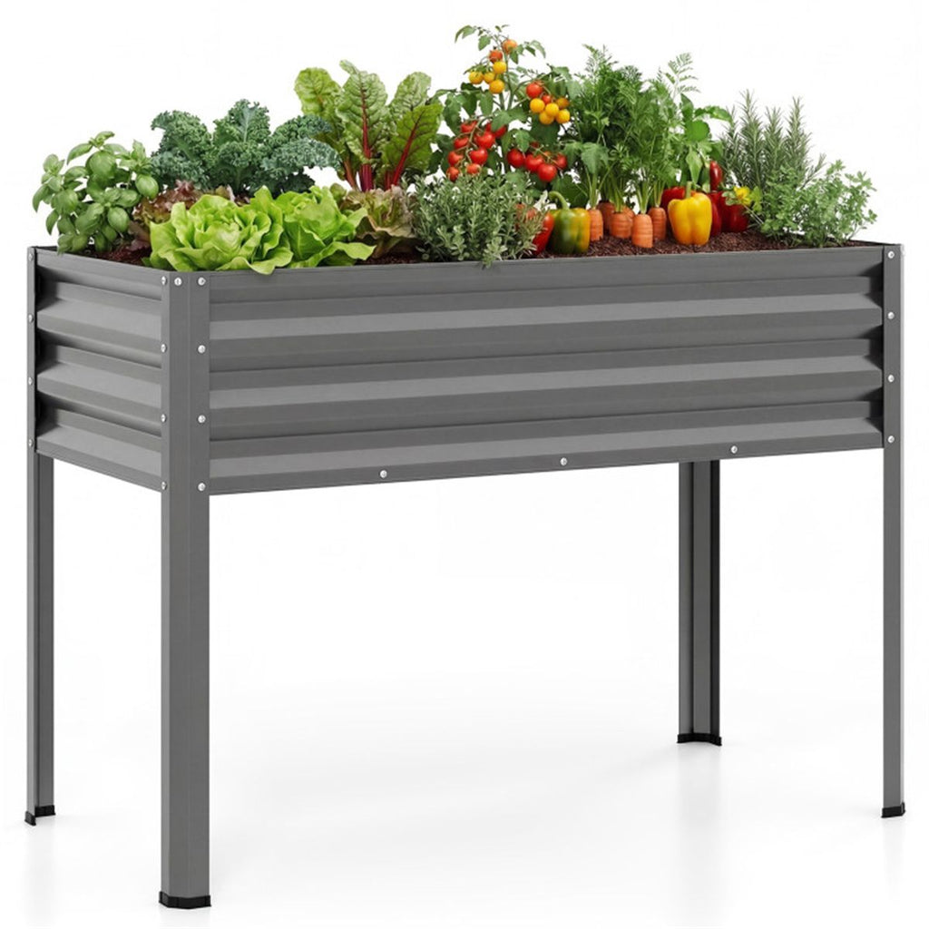 44" Elevated Raised Garden Bed with Drainage Holes, 32" Ergonomic Height Metal Planter - Gray