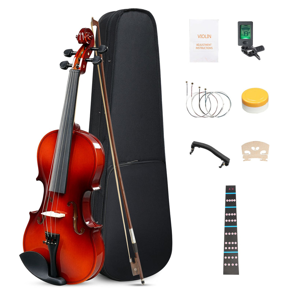 4/4 Full Size Violin for Beginners, Laminated Spruce & Maple Wood, Natural Red Varnish Finish, Complete Violin Set with Case, Bow and Rosin