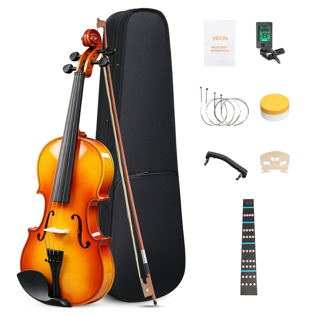 4/4 Full Size Violin for Beginners, Laminated Spruce & Maple Wood, Natural Yellow Varnish Finish, Complete Violin Set with Case, Bow and Rosin