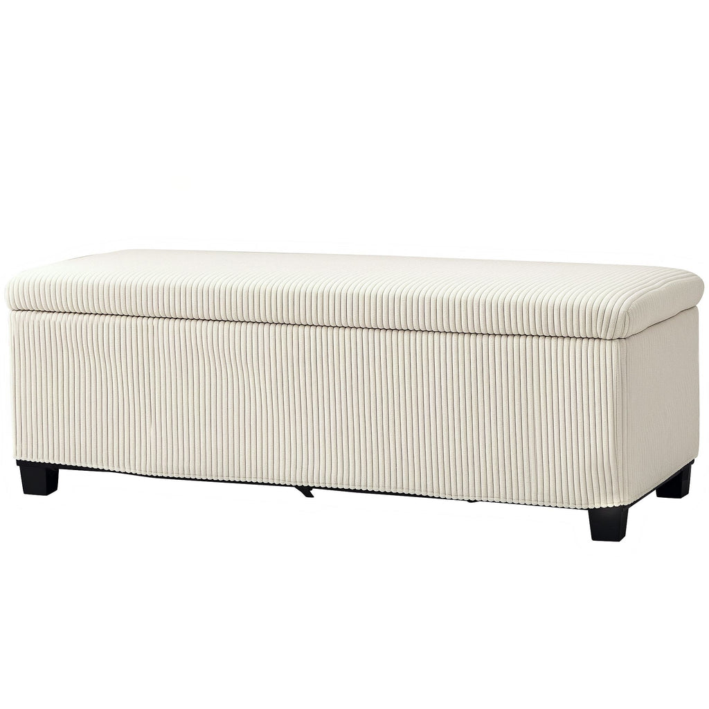 44 Inches Ottoman with Storage, Lid, Legs, Corduroy End of Bed Bench for Living Room, Bedroom, Entryway, Beige