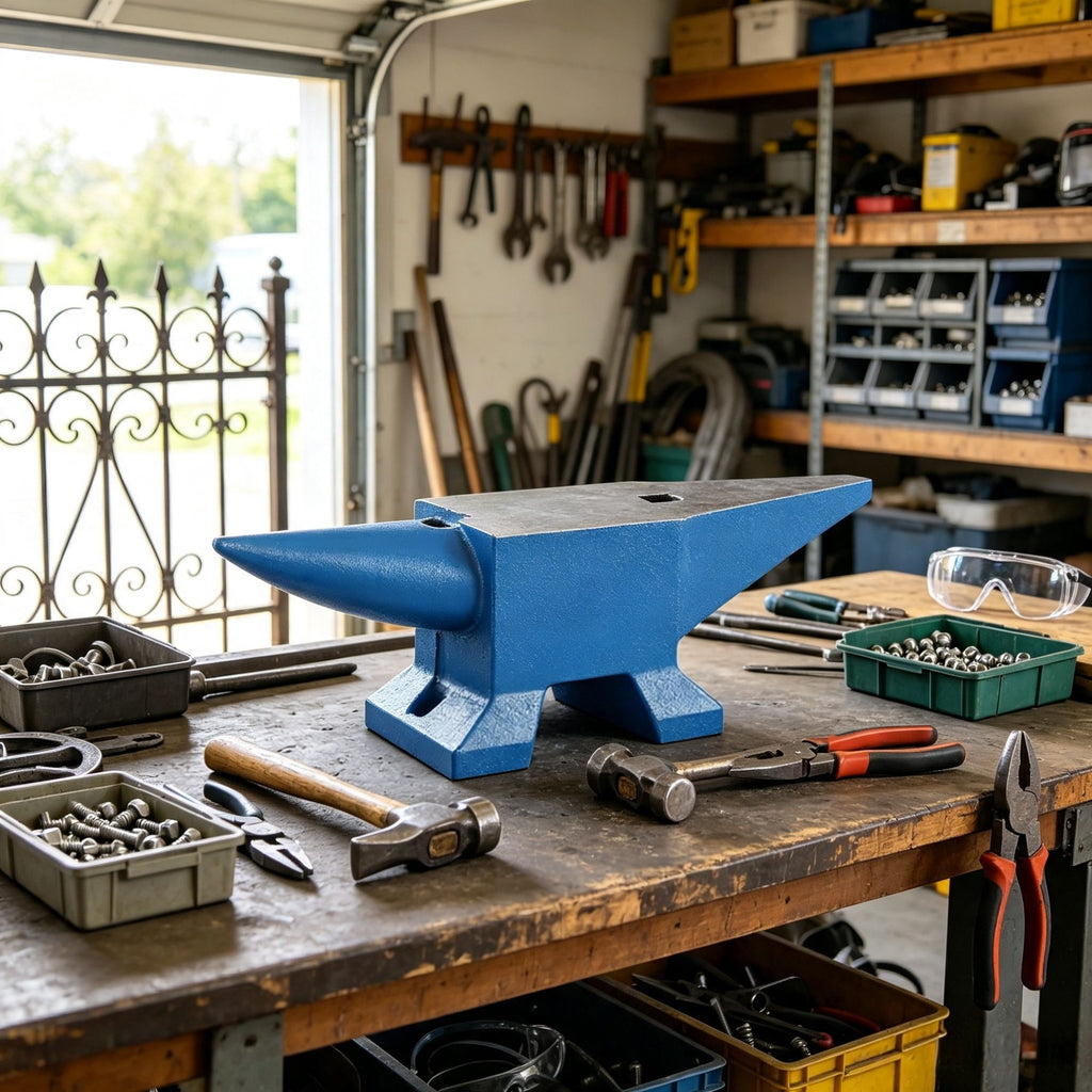 44 lbs Single Horn Steel Anvil with Round & Square Holes, Rugged Blacksmith Forge Tool for Jewelers & Metalsmiths